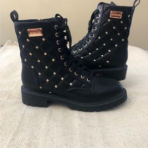 Bebe Dorienne Gold Stud Quilted Black Boots NWOT